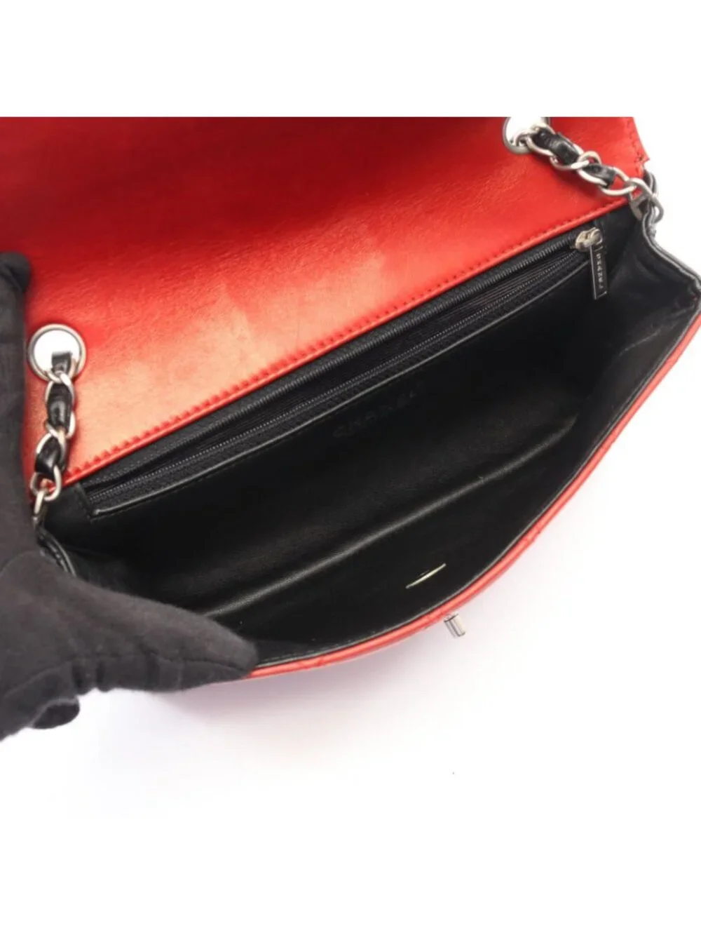 Chanel Shoulder Bag Quilted Single Flap Bicolor Black Red Lambskin Chain